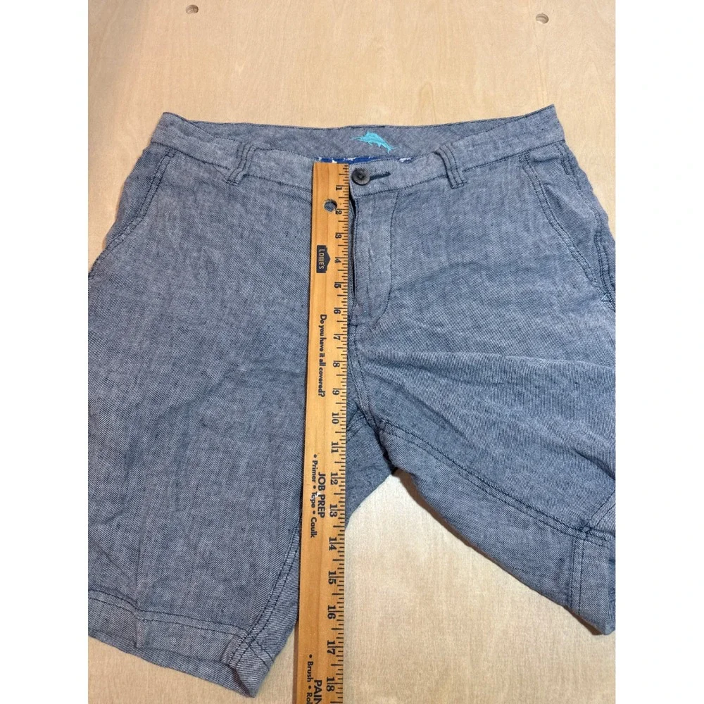 Tommy Bahama Mens Blue Linen Blend Flat Front Shorts Size 32 Chambray Texture